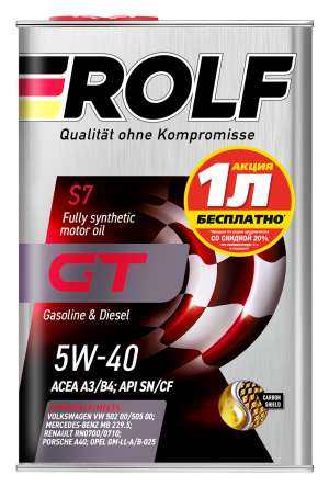 ROLF GT SAE 5W-40 API SN/CF ACEA A3/B4 Акция 4л по цене 3л